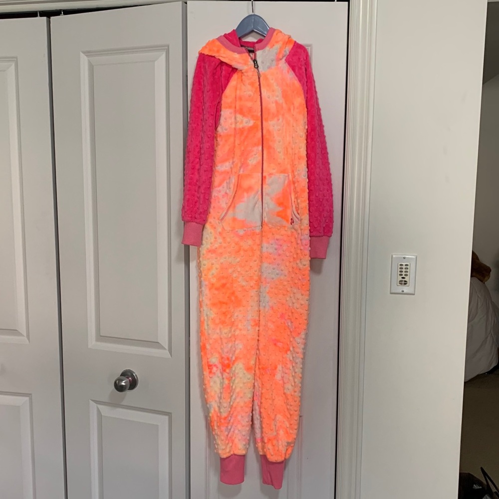 Triple flip tie die onesie with hood